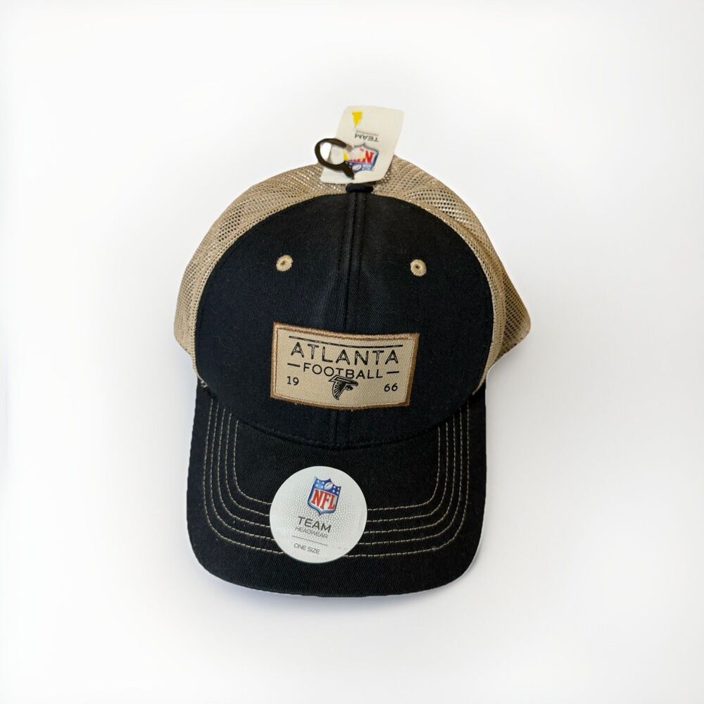 NWT Atlanta Falcons Trucker Hat Black Tan Mesh Snapback NFL Team Apparel